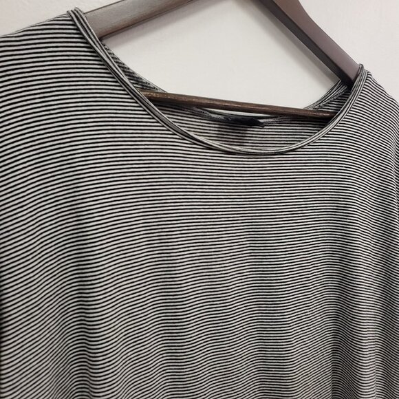 Lisa Bayne Womens Capsule Striped Short Sleeve Top Size L Black Flowy High Low - Picture 3 of 11